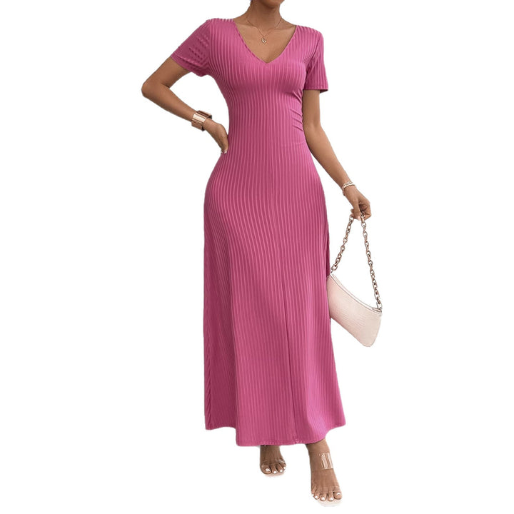 Robe maxi à manches longues pour femmes avec col en V élégant et texture côtelée Levoire