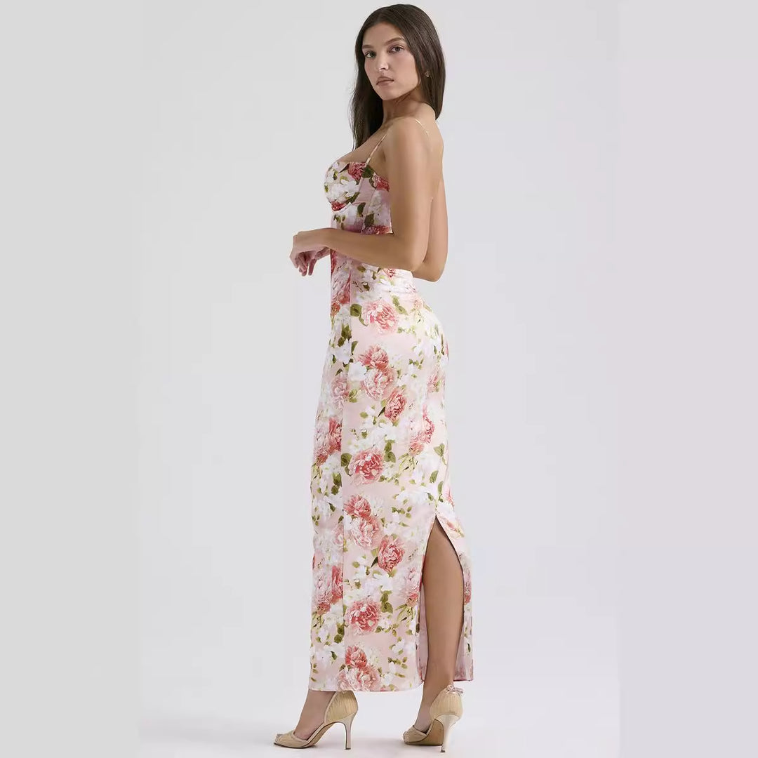 Robe maxi élégante pour femmes avec motif floral et bretelles spaghetti ajustables Levoire