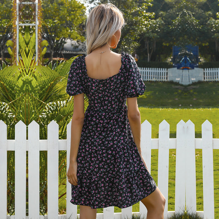 Robe florale rétro pour femmes avec larges manches bouffantes et jupe volumineuse Levoire