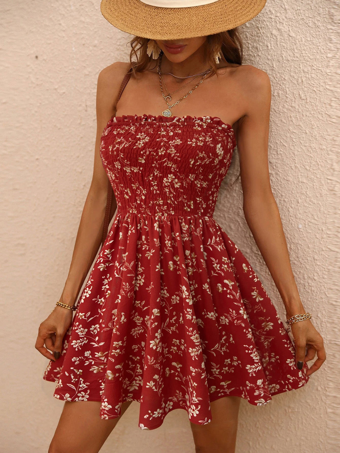 Robe Mini d'été pour Femmes avec Design Floral et Haut Élastique Levoire