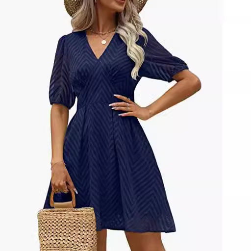 Robe femme avec manches bouffantes ¾ et décolleté en V Levoire
