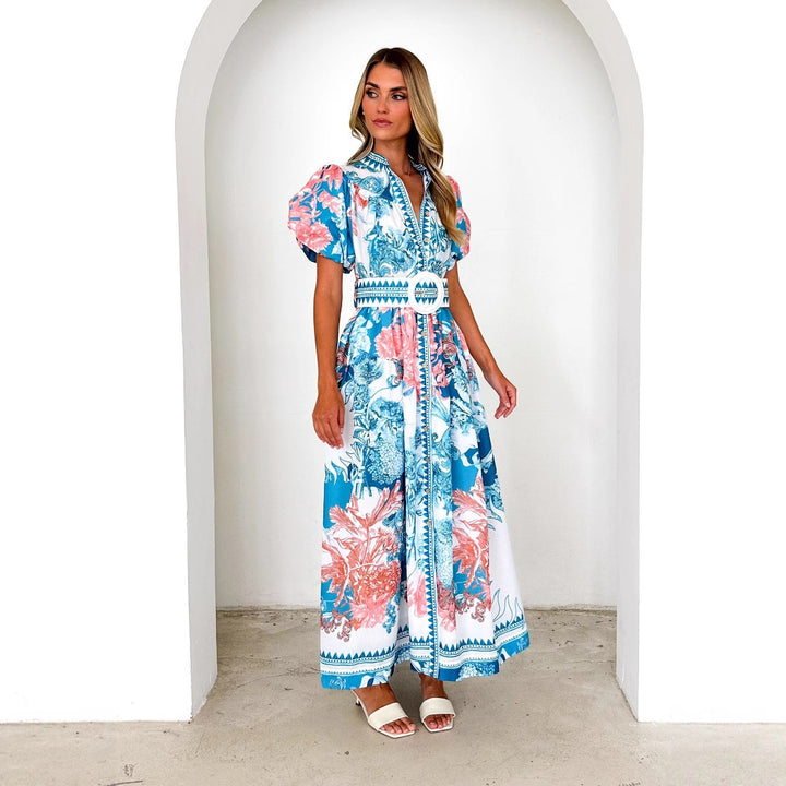 Robe maxi élégante pour femmes avec des motifs floraux et des manches volumineuses Levoire