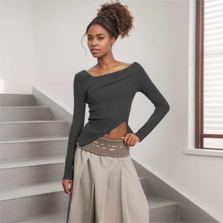 Chemise à manches longues asymétrique pour femmes avec design enveloppant élégant Levoire