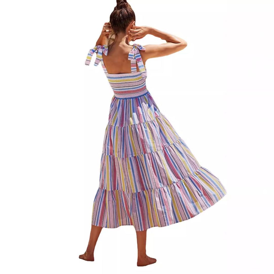 Robe maxi aérienne pour femme avec haut élastique et volants rayés Levoire