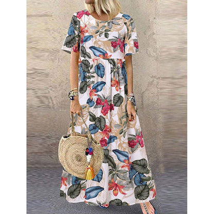 Levoire | Robes pour femmes Vintage Imprimé floral Libre Courte à manches Blanc