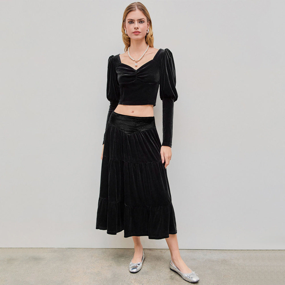 Ensemble élégant pour femmes composé d'une chemise à volants et d'une maxi jupe fluide Levoire