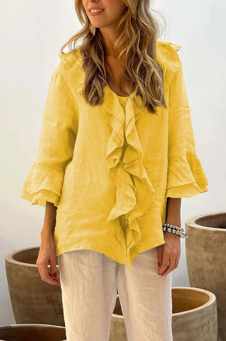 Levoire | Chemise À Volants Élégante Jaune