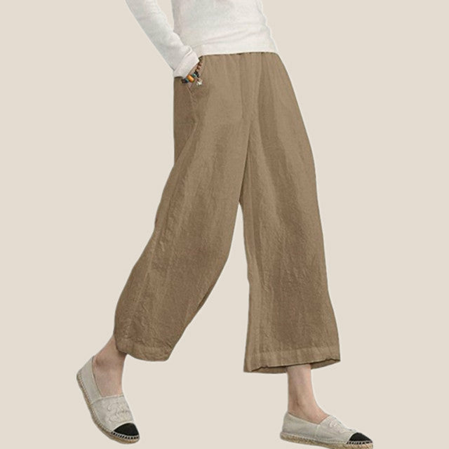Levoire | Couleur Unie Pantalon Décontracté Avec Jambes Larges Kaki