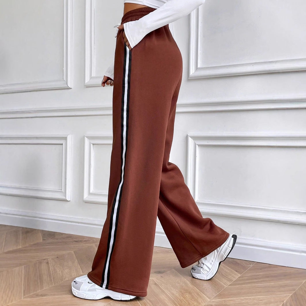 Pantalons de jogging décontractés pour femmes avec jambes larges et bandes contrastées Levoire