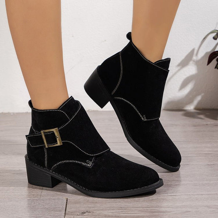 Levoire | Élégant Bottes Chunky À Talon Et À Boucle En Vin Pour Femmes