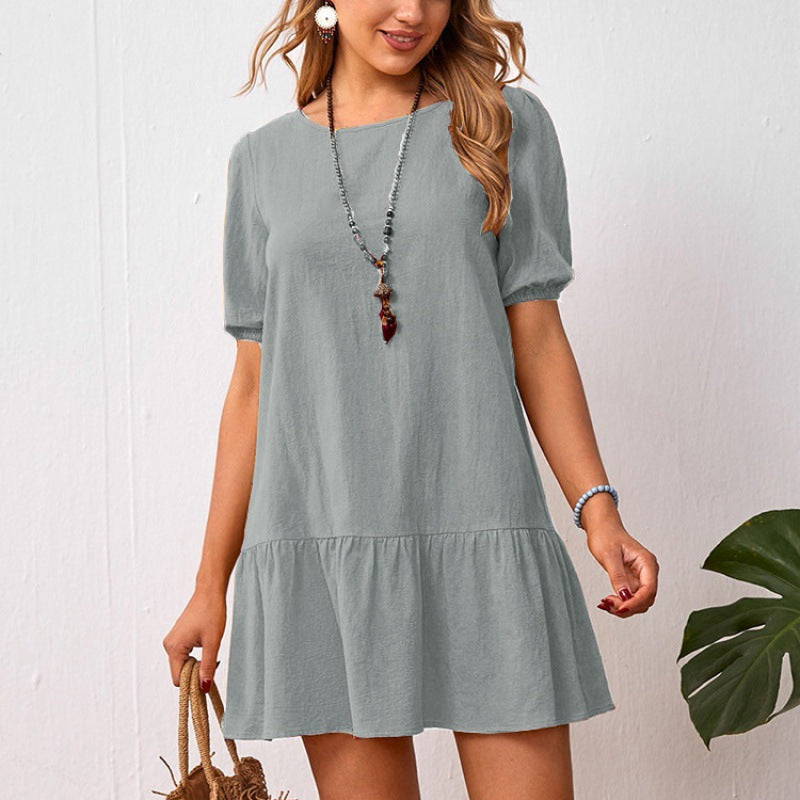 Levoire | Robe en lin Unicolore Robe en lin à taille décontractée Gris