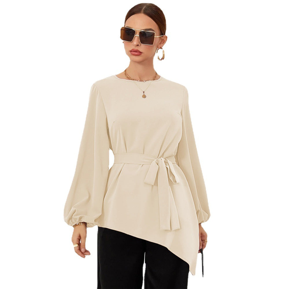 Blouse asymétrique pour femmes avec ceinture à la taille Levoire
