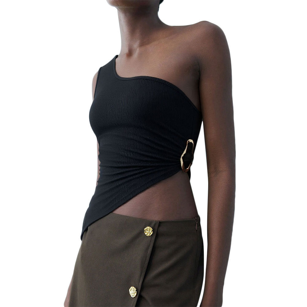 Haut asymétrique pour femmes avec détail élégant en torsion Levoire