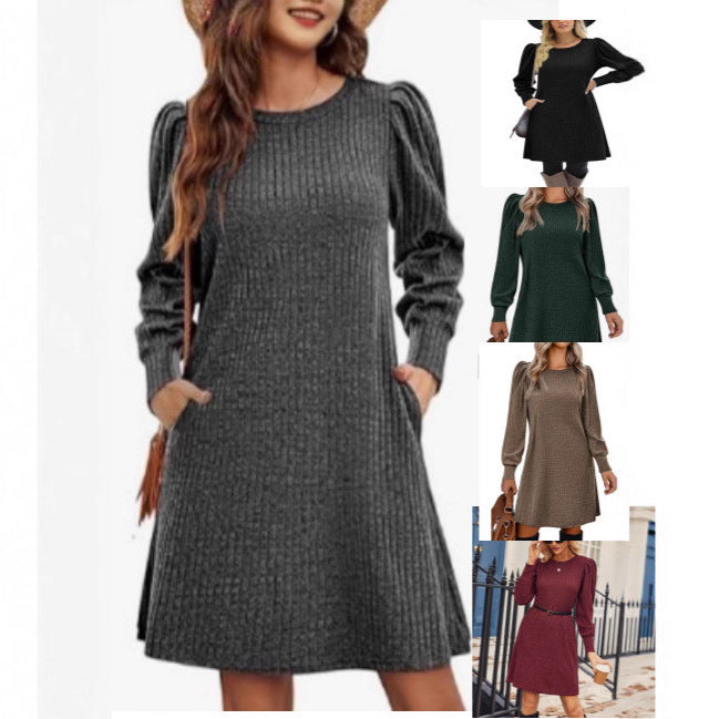 Robe pull femme avec tricot à côtes décontracté et élégantes manches bouffantes Levoire