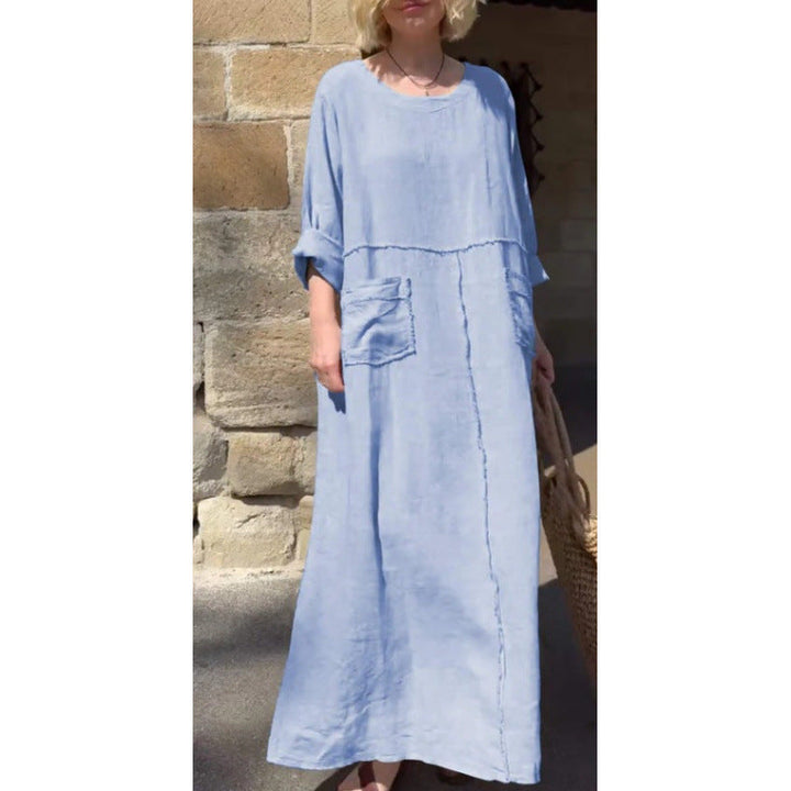 Levoire | Robe sac à dos Manches longues Relaxante Robe plissée Bleu