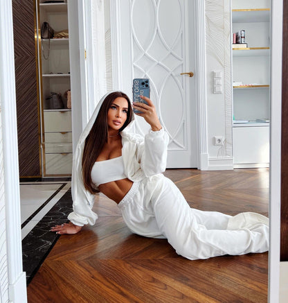 Levoire | Sweatshirt-set de Rentouva avec des pantalons longs élastiques Blanc