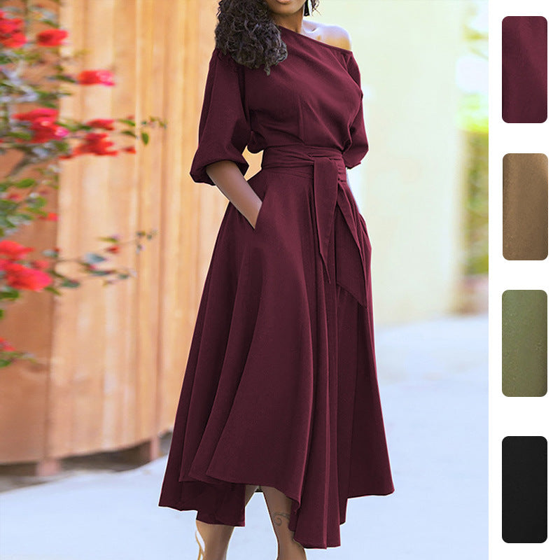 Robe Maxi Élégante pour Femmes avec Design Hors-Épaule et Ceinture Levoire