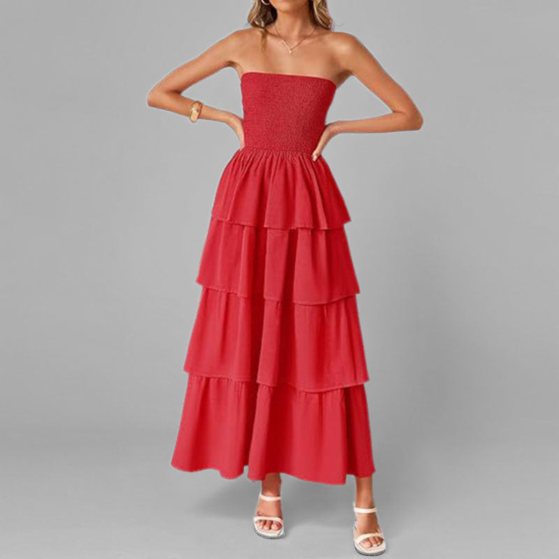 Robe maxi femme avec design à épaule dénudée et jupe volumineuse à volants Levoire