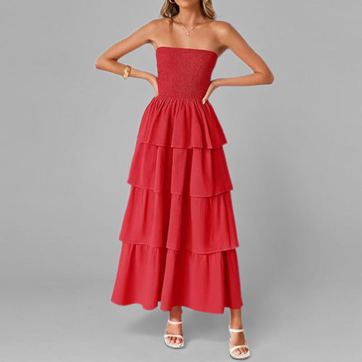 Robe maxi femme avec design à épaule dénudée et jupe volumineuse à volants Levoire