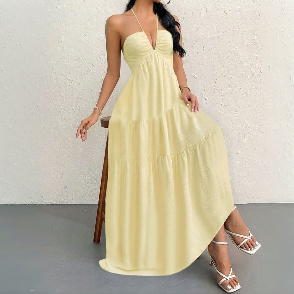 Robe maxi femme avec décolleté V profond et volants Levoire