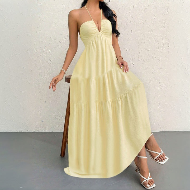 Robe maxi femme avec décolleté V profond et volants Levoire