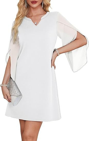 Robes femme à col en V avec manches transparentes Levoire