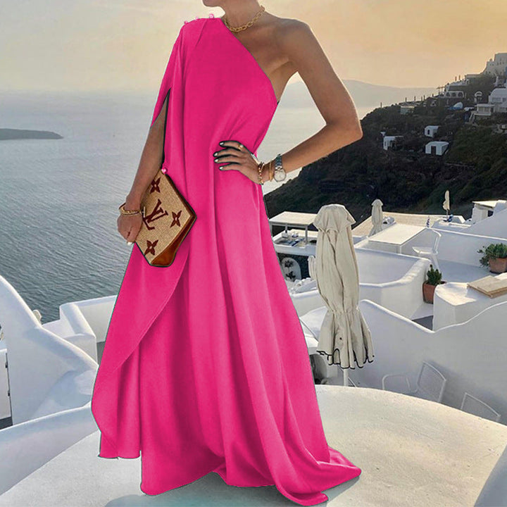 Levoire | Robe à une épaule Temperamentti Été Robe unie Magenta