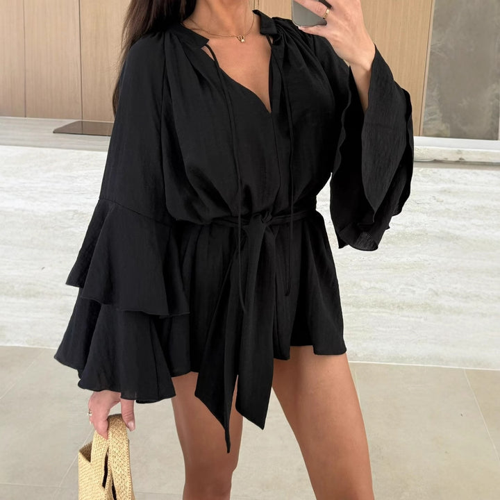 Haut Kaftan Aéré pour Femmes avec Manches Amples et Ceinture à la Taille Levoire