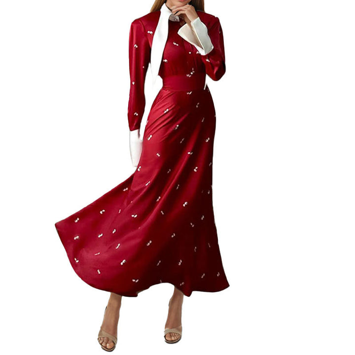 Robe Maxi Élégante Femme avec Drapé Artistique et Manches Longues Levoire