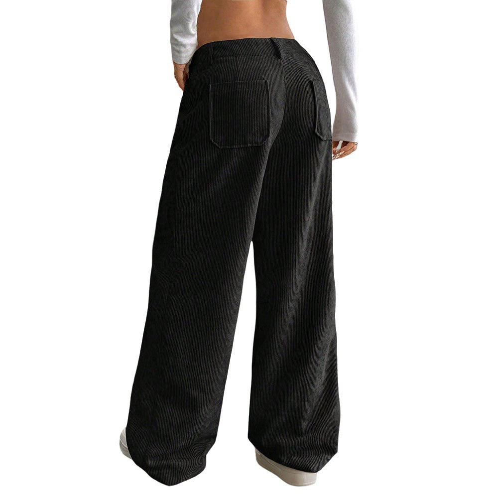 Pantalon large en velours côtelé pour femmes avec poches et taille haute Levoire