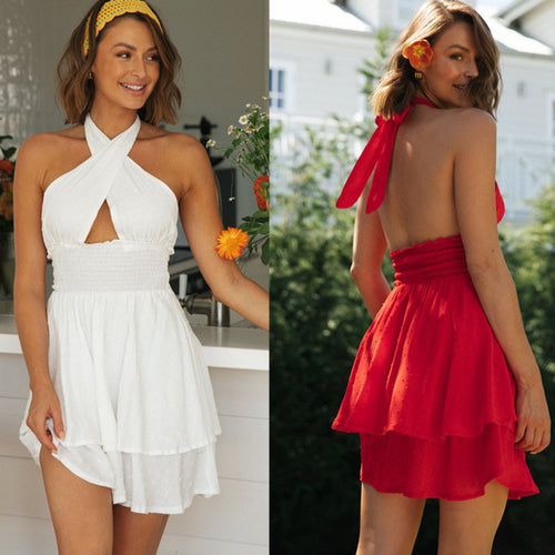 Robe d'été mini pour femmes avec un col halter sophistiqué et un insert de taille élastique Levoire