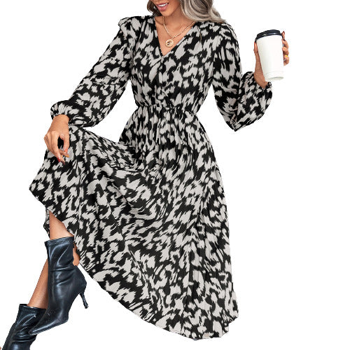Robe Midi Femme avec Décolleté en V Élégant et Manches Volumineuses Levoire