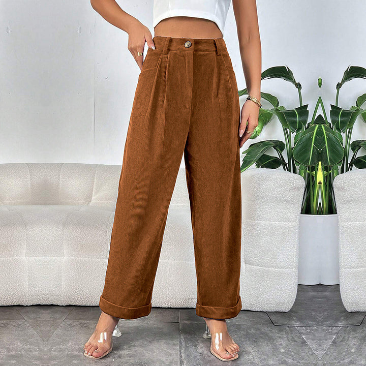 Pantalons en velours côtelé larges pour femmes avec taille mi-haute et plis élégants Levoire