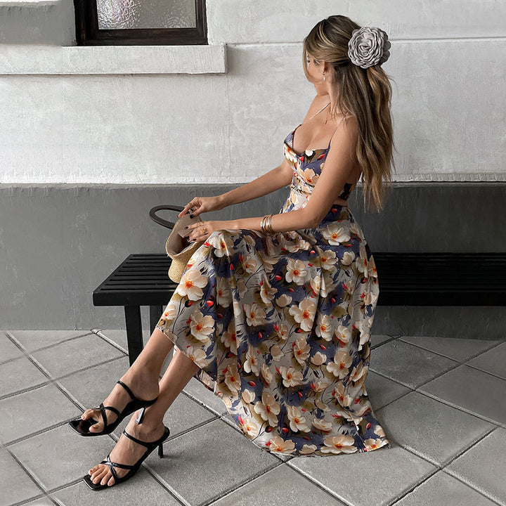 Robe maxi pour femme avec design floral et haut sans bretelles Levoire