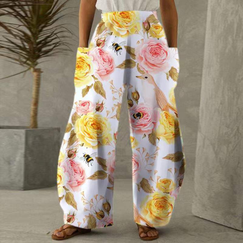 Pantalons fleuris amples pour femmes avec poches et taille élastique Levoire