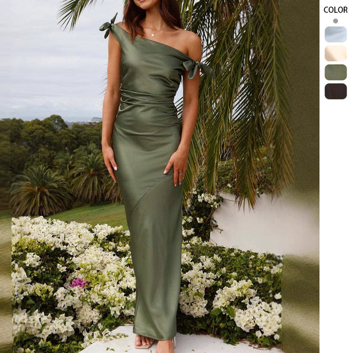 Robe Maxi Élégante pour Femmes avec Design Off-Shoulder et Nœuds Raffinés Levoire