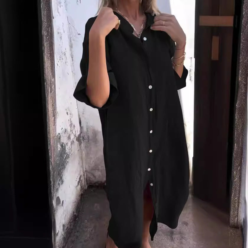 Levoire | Robe en coton-lin décontractée avec des manches trois-quarts