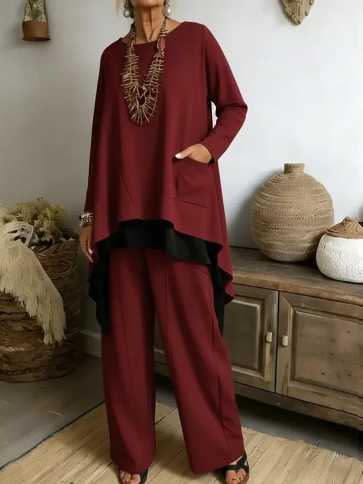 Ensemble décontracté pour femmes composé d'un haut asymétrique et de pantalons larges Levoire