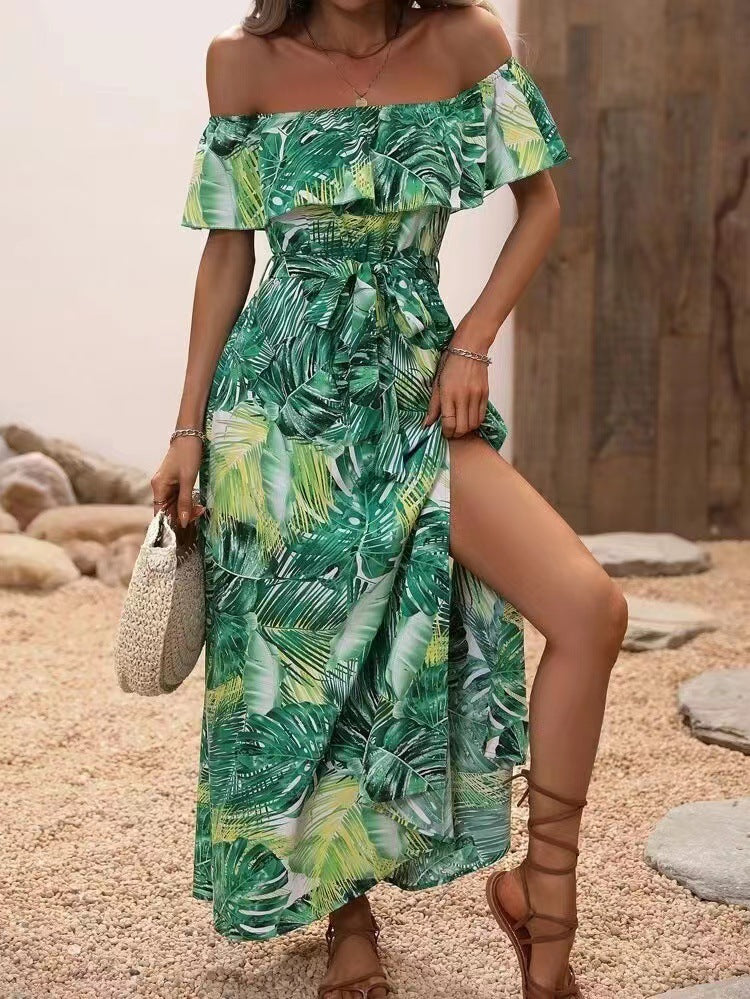 Robe maxi femme avec design épaules dénudées et fente profonde Levoire