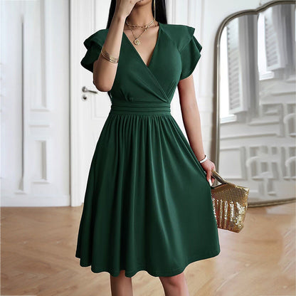 Levoire | Robe midi à col en v à la mode pour femmes Vert Fonce