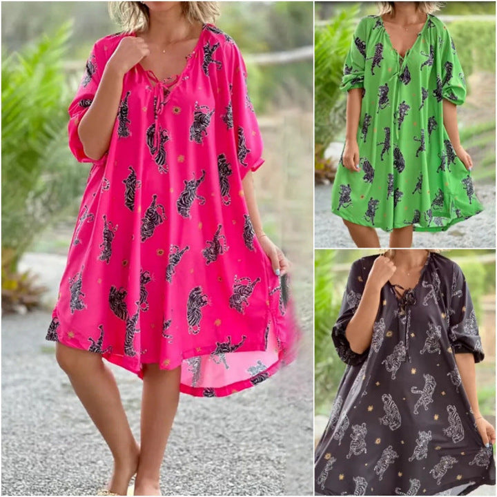 Levoire | Robe plus décolleté en V à manches courtes Robe imprimée