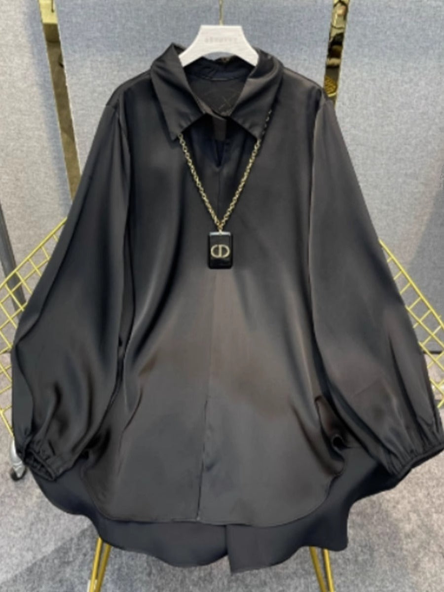 Levoire | Chemise en soie Printemps Nouvelle Chemise en soie décontractée Noir