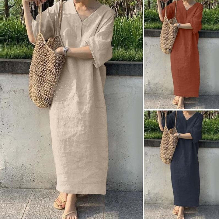 Levoire | Robe en lin en coton à encolure en V Un grand stock est disponible