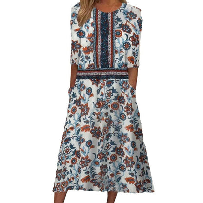 Levoire | Robe à imprimé rentouksinen à col rond à manches courtes avec poches