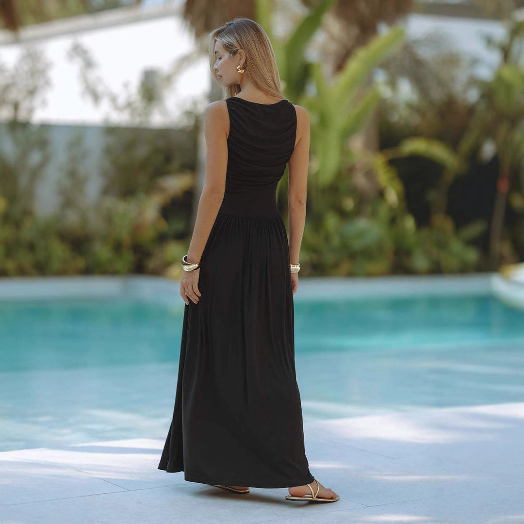 Robe maxi élégante pour femmes avec plis et taille haute Levoire