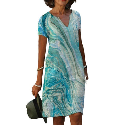 Levoire | Robe à col en V imprimée élégante à manches courtes