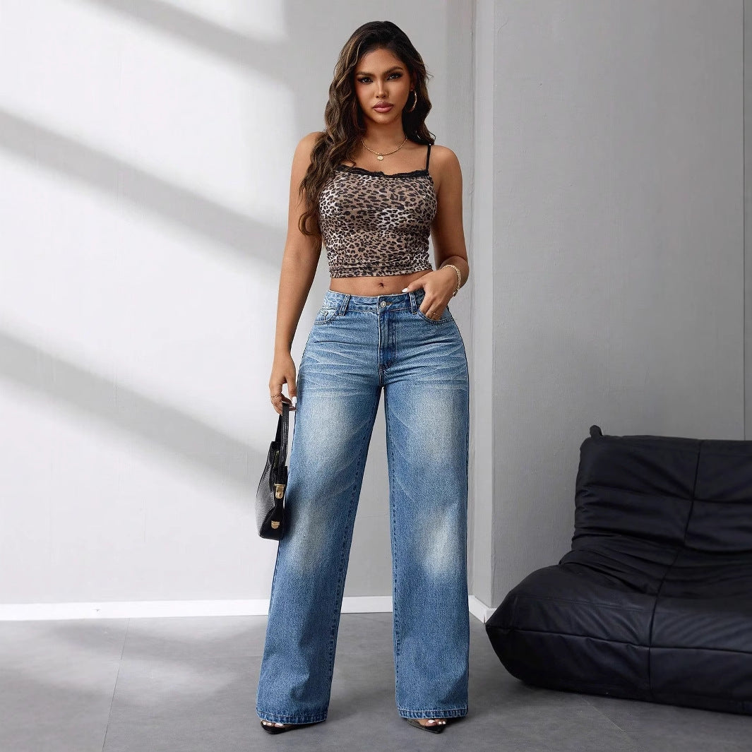 Jean taille haute à coupe large pour femmes dans un style vintage décontracté Levoire