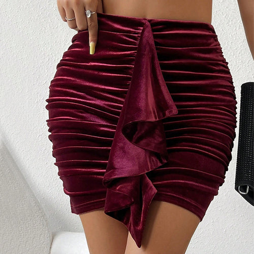 Robe Mini en Velours pour Femme avec Détails Froncés et Ceinture Élastique Levoire