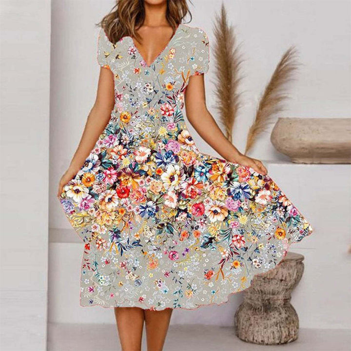 Levoire | Élégance Rentous Impression Robe à col V Style urbain Gris