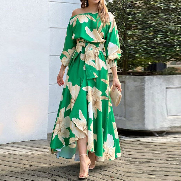 Robe maxi élégante pour femme avec design dénudé des épaules et détails volants Levoire